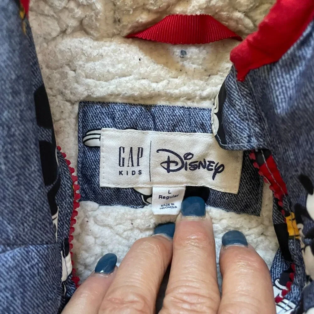 Gap Kids Disney Mickey Sherpa Full Zip Hoodie Jacket Large Multicolor Winter
